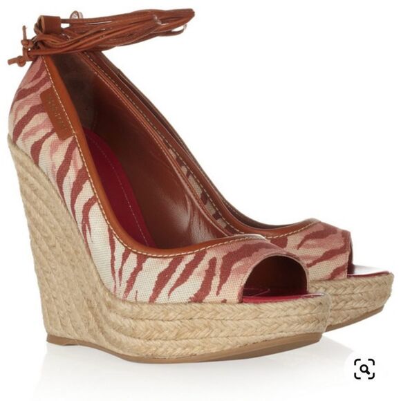 NIB Sergio Rossi Tiger Print Canvas Wedge Sandals